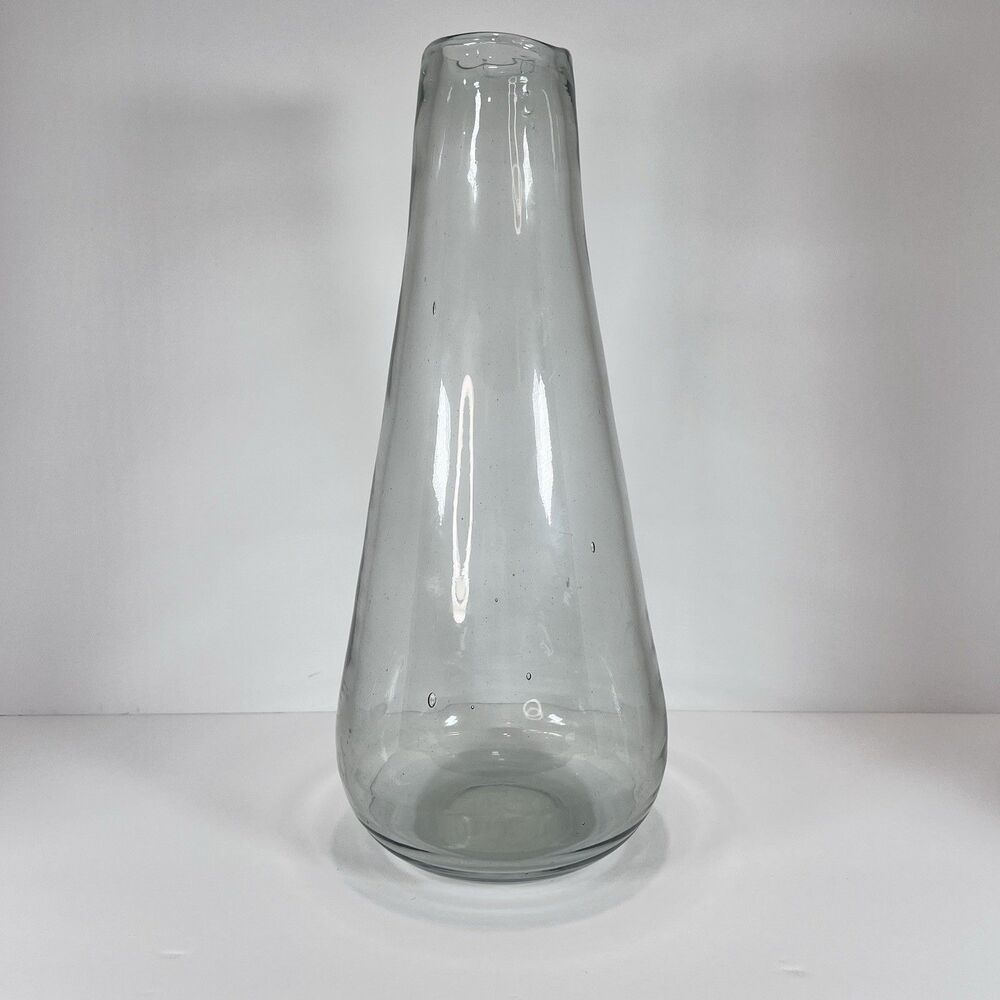 West‎ Elm Modern Clear Smoke Gray Recycled Glass Vase Hand Blown 12 3/4”